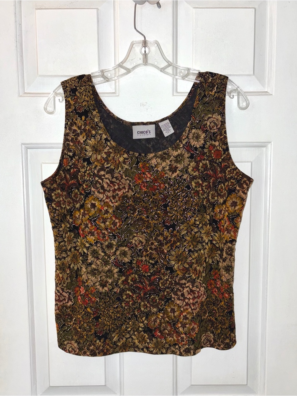 Chico's Travelers Vintage Metallic Floral Lace Tank Top